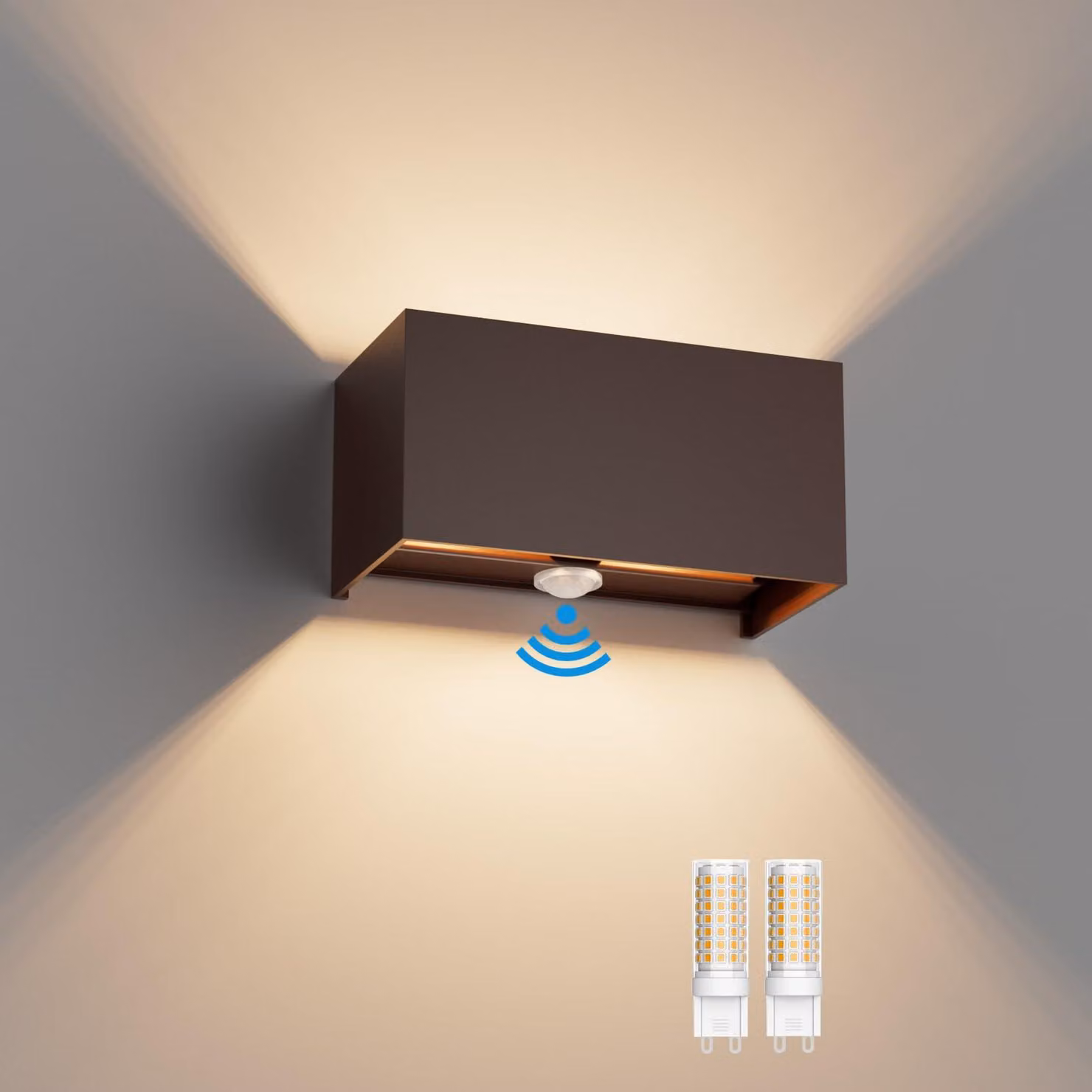 Lampada da parete da 18W con sensore di movimento, 3000K, attacco G9, finitura bronzo