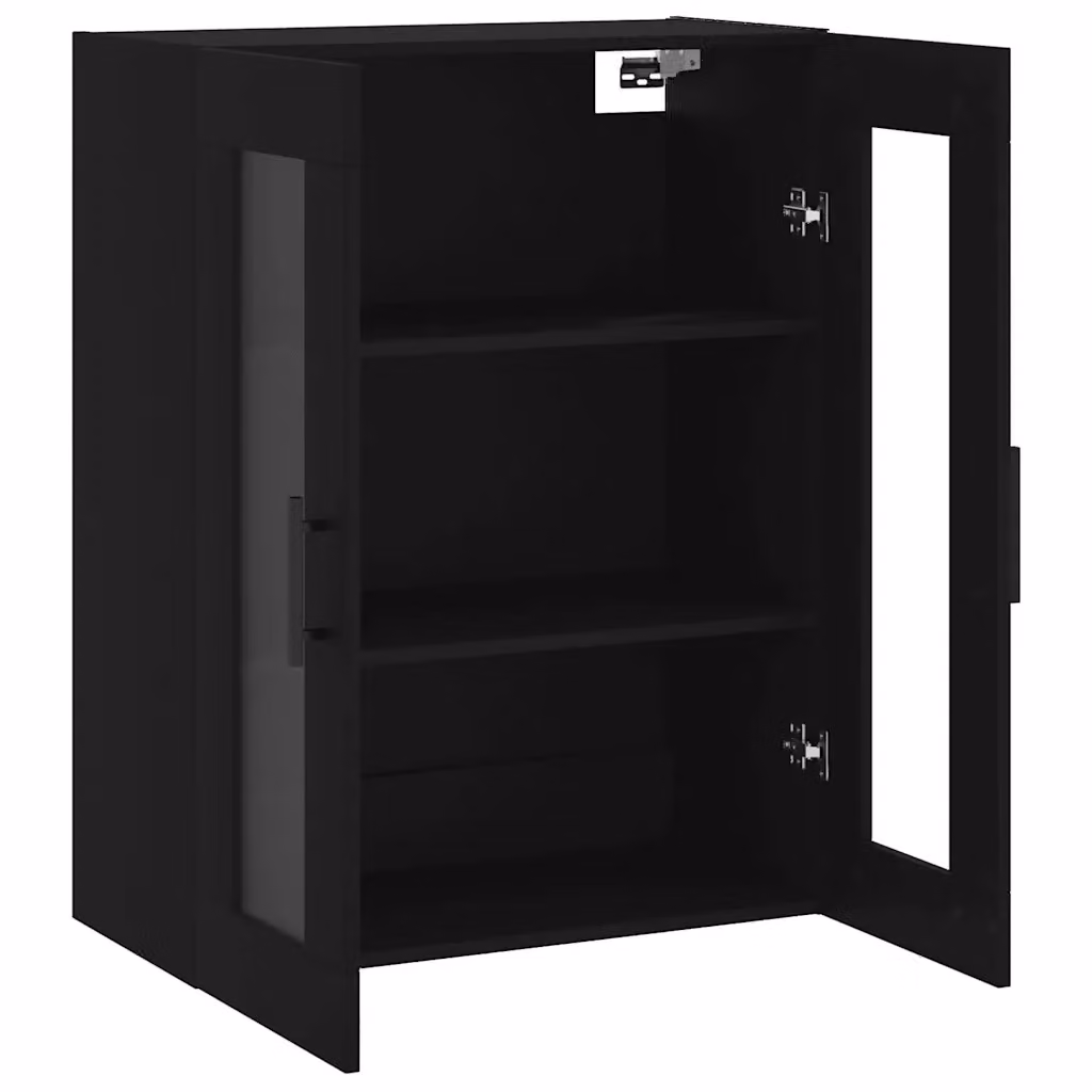 Elegante mobiletto a parete moderno con ante in vetro e ripiani interni in nero opaco L/P/H: 69,5 x 34 x 90 cm – 2