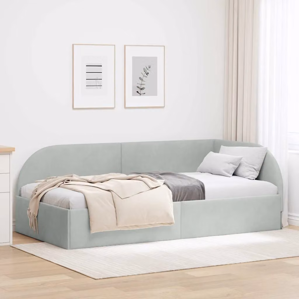 Cornice del letto ad angolo vidaXL in velluto grigio, L/P/H: 200 x 90 x 72 cm