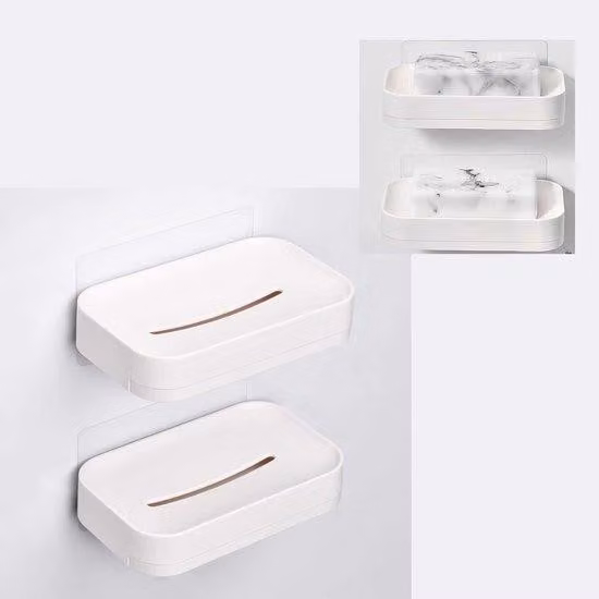 Portasapone per la doccia - Set da due - con staffa di fissaggio - non richiede forature - portasapone bianco per cabina doccia - portatubo flessibile da cucina da appendere - portasapone bianco per doccia - multifunzionale - pratico