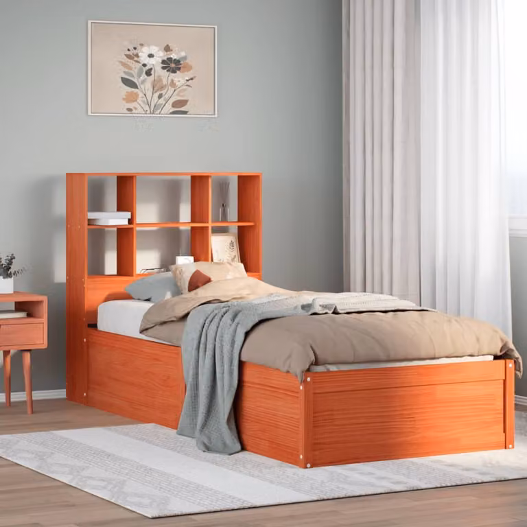 Letto in legno di pino massiccio vidaXL stile rustico marrone cera con doghe piatte L/P/H: 229.5 x 106.5 x 110.0 cm