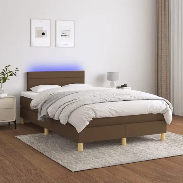 Letto con Materasso a Molle e Illuminazione LED vidaXL in Tessuto Marrone e Bianco L/P/H: 120 x 200 x 78 cm