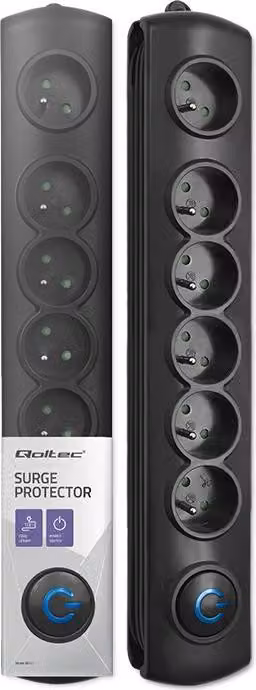 Qoltec 50111 Limitatore di tensione 6 prese ac 230 v nero 1,8 m