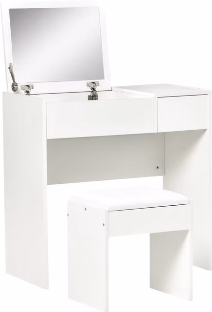 Consolle Toeletta Aosom con Specchio a Scomparsa e Sgabello, Design Moderno Bianco, L 80 x P 40 x H 79 cm