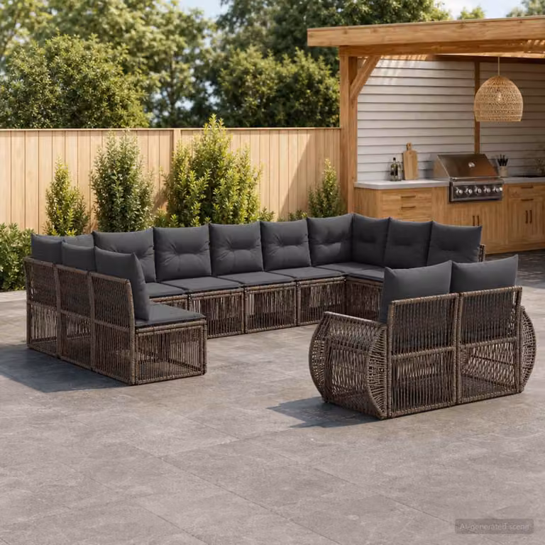 Set Divano da Giardino vidaXL a forma a U in Polyrattan con Cuscini, Grigio e Antracite