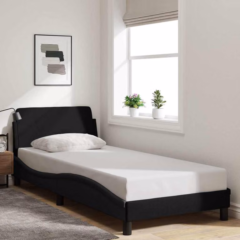 vidaXL Giroletto con Testiera Dover Nero in Tessuto, L/P: 90 x 190 cm