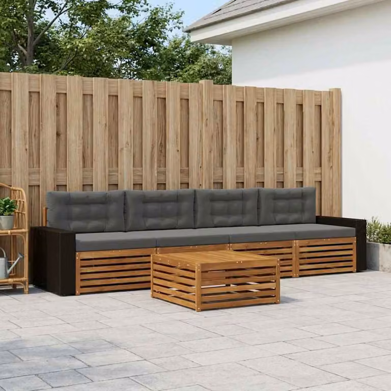 Set di divani da esterno vidaXL in legno di acacia con tavolino e cuscini, colore marrone, beige e antracite