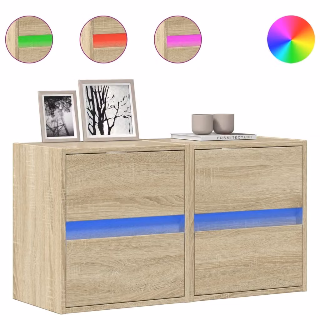 Mobili TV a Parete con Luci LED 2pz Rovere Sonoma 41x31x45 cm