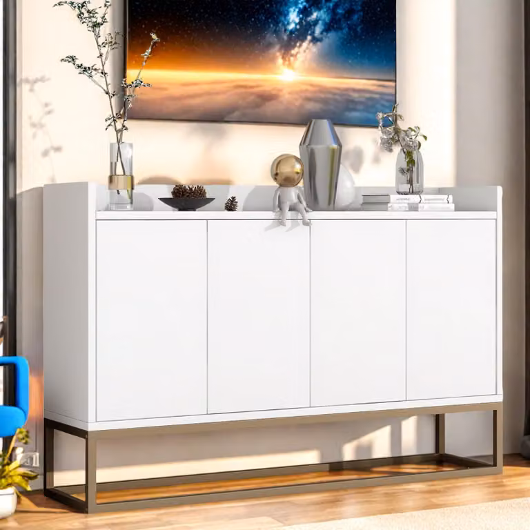 Credenza UnboxG 120x30x80 cm bianca, armadio a 4 ante, armadio contenitore per soggiorno – Mobile contenitore moderno