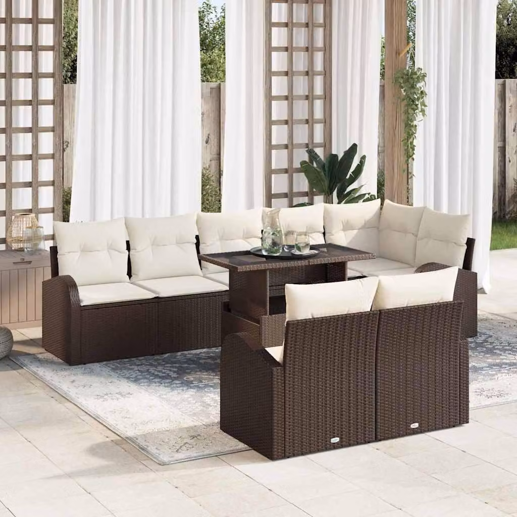 Maison Exclusive - Set di divani da giardino, 9 pezzi, color marrone, in rattan sintetico