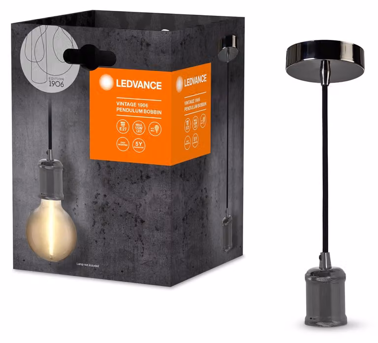 LEDVANCE Lampada a sospensione vintage 1906 BOBBIN E27, metallo canna di fucile, max. 25W (LED 15W), base E27, lampada a sospensione per interni, baldacchino rotondo, combinazione con lampade 1906 vintage o smart