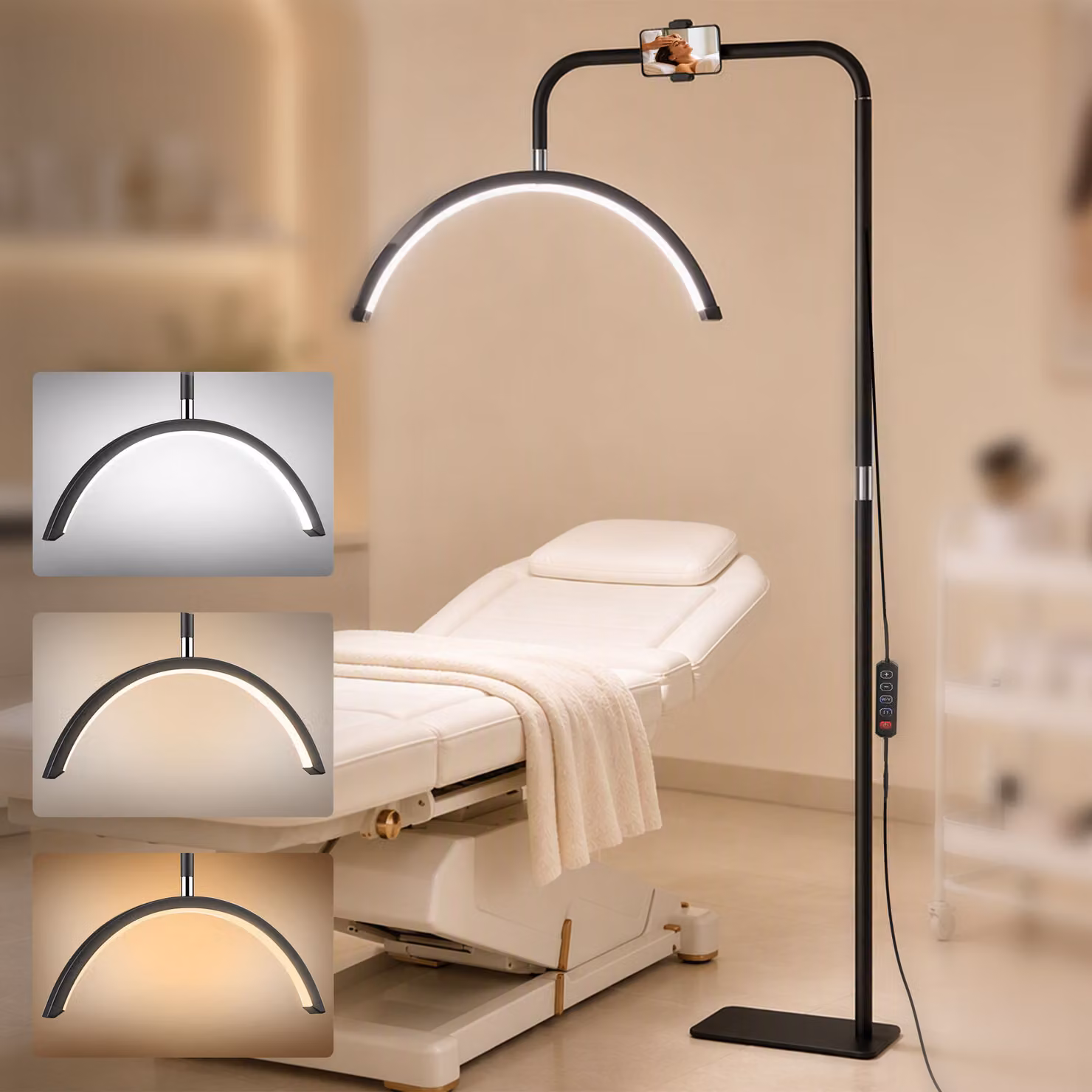 Lampada da terra LED HOMCOM con testa a mezza luna, regolabile in altezza e temperatura colore, con telecomando, colore nero – 2