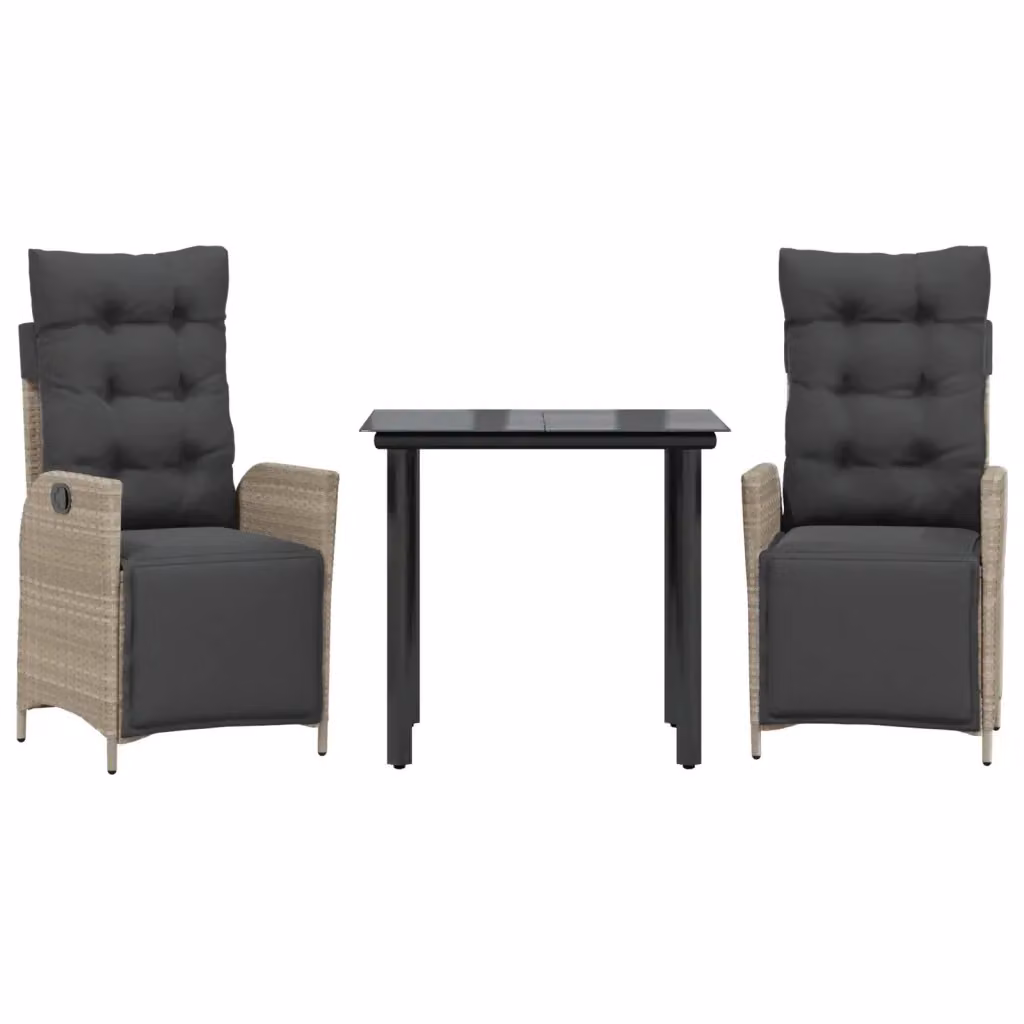 Set Pranzo da Giardino vidaXL in Polyrattan con Piano in Vetro e Cuscini, 3 Pezzi, Grigio Antracite – 2
