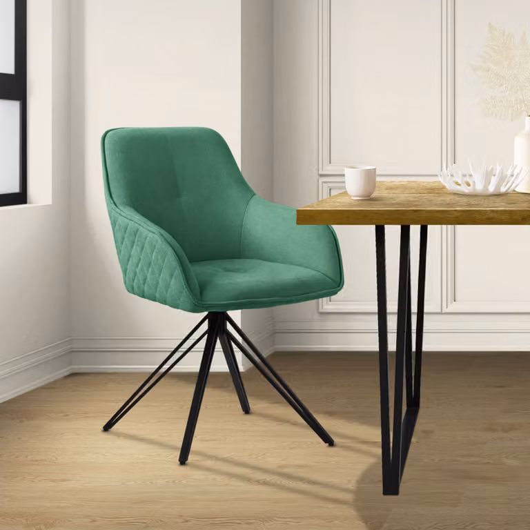Sedia da pranzo girevole ML-Design, verde, in tessuto intrecciato con gambe in metallo