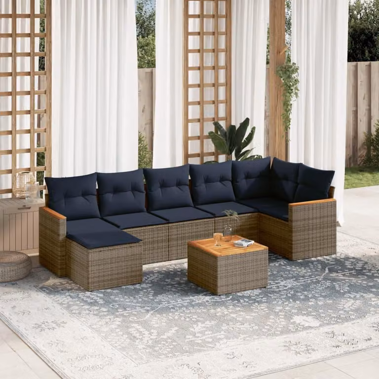 Maison Exclusive - Set di 8 divani da giardino con cuscini, grigio, polyrattan