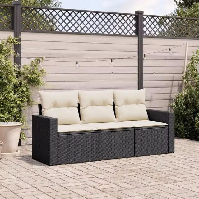 Set Divani da Giardino 3 pz con Cuscini in Polyrattan Nero 3250993