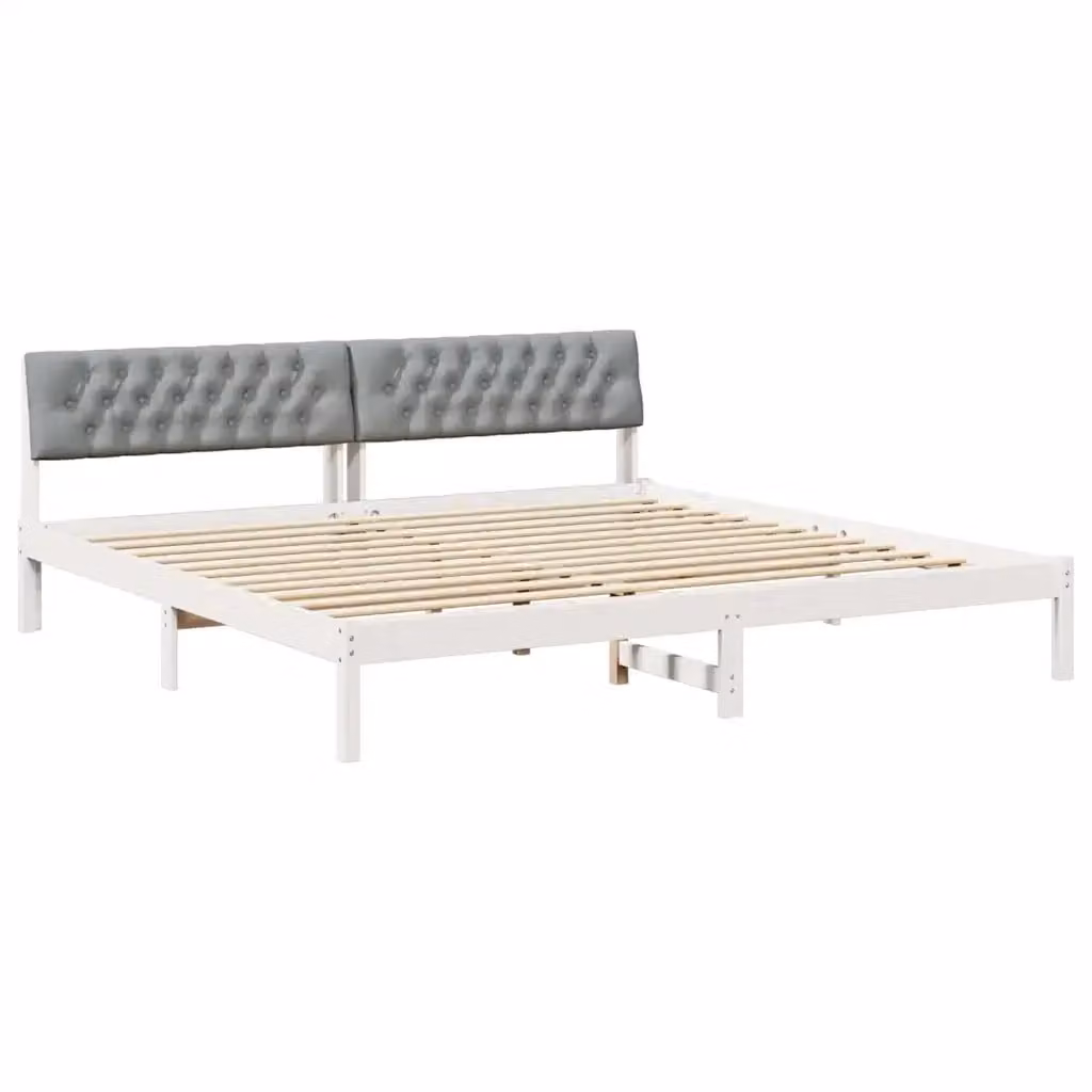 Struttura del letto moderna vidaXL in legno di pino e tessuto, bianco e grigio, 200 x 200 cm – 2