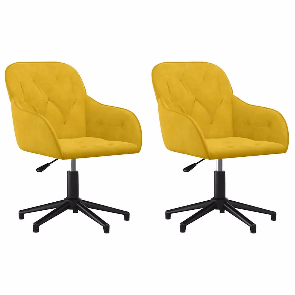 Set di 2 sedie da pranzo girevoli vidaXL in velluto giallo con base in metallo e plastica – 2