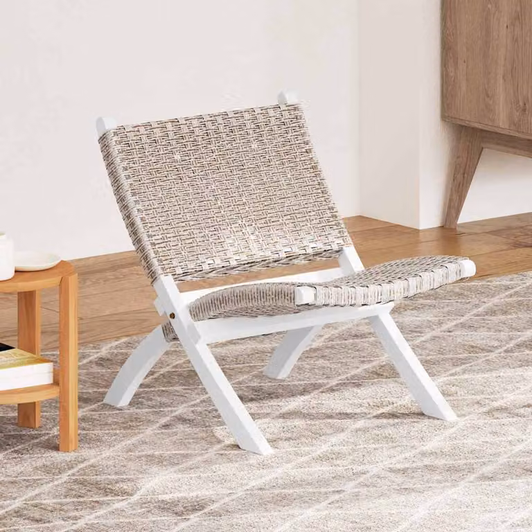 Sedia Relax vidaXL Bianca in Rattan e Mogano Massello