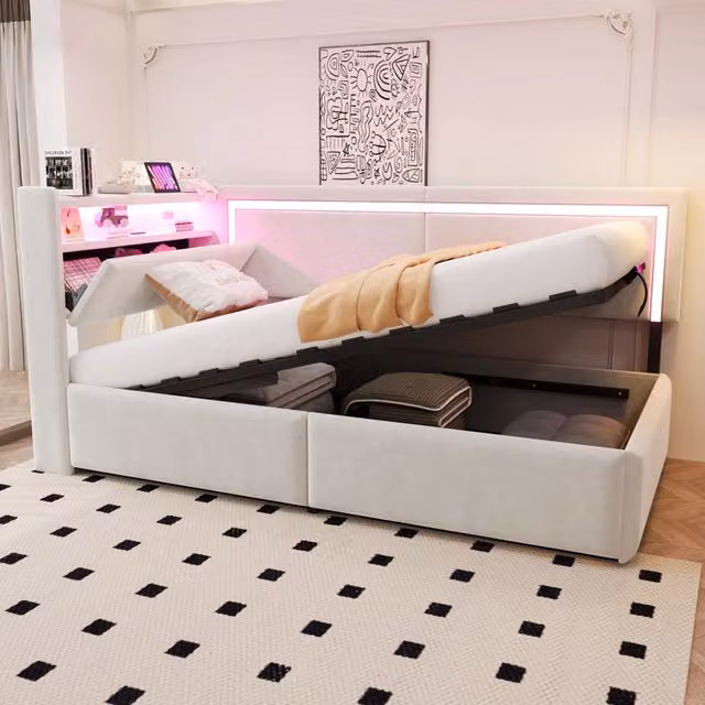 letto imbottito velluto beige 90 x 200 cm