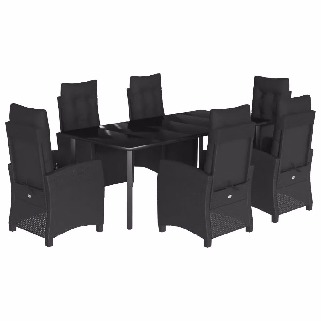 Set da Pranzo da Giardino vidaXL in Polyrattan e Vetro Nero con 7 Pezzi – 2