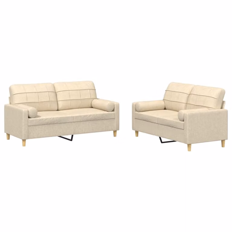 Set Divani 2 pz con Cuscini Crema in Tessuto