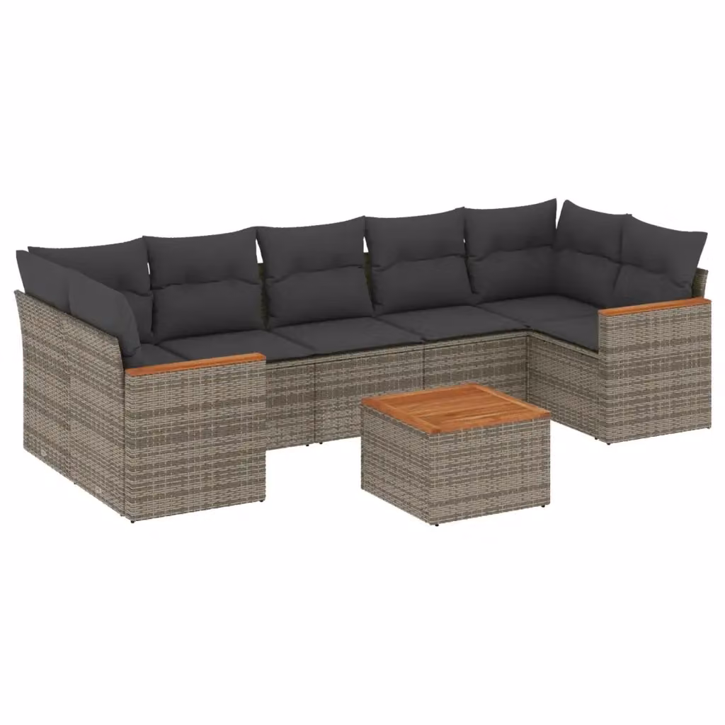 vidaXL Set Divano da Giardino a L in Polyrattan Grigio con Cuscini e Tavolino da Caffè 8 pz – 2