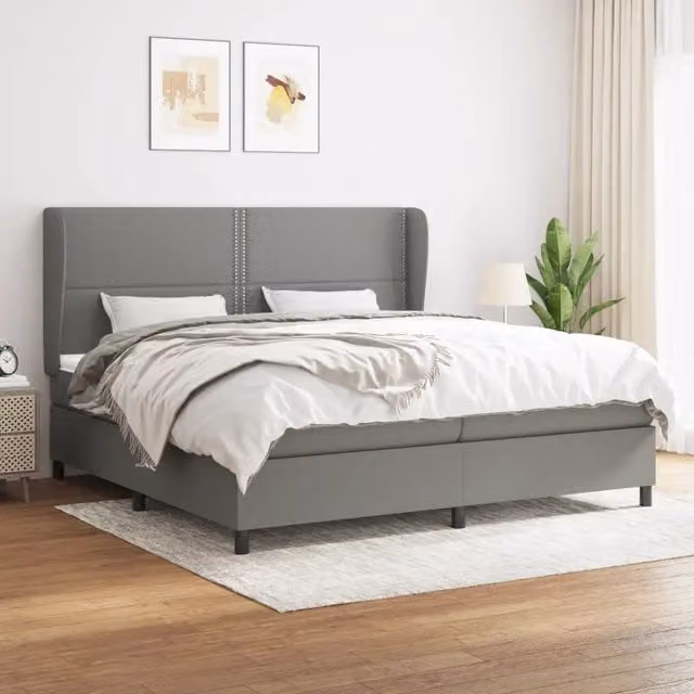 Letto Ibrido vidaXL con Materasso a Molle in Tessuto Grigio e Bianco L/P/H: 200 x 203 x 128 cm – 1