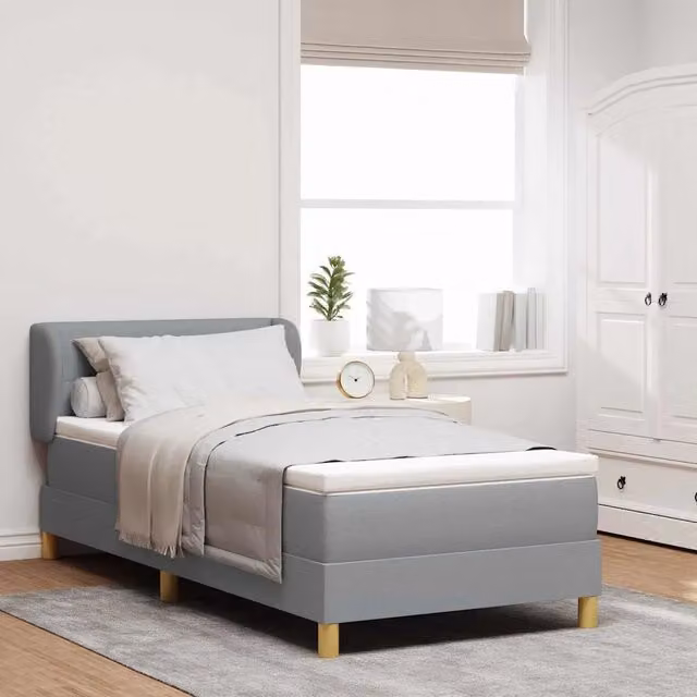 Letto a molle con testiera vidaXL in tessuto grigio, L/P/H: 90 x 200 cm
