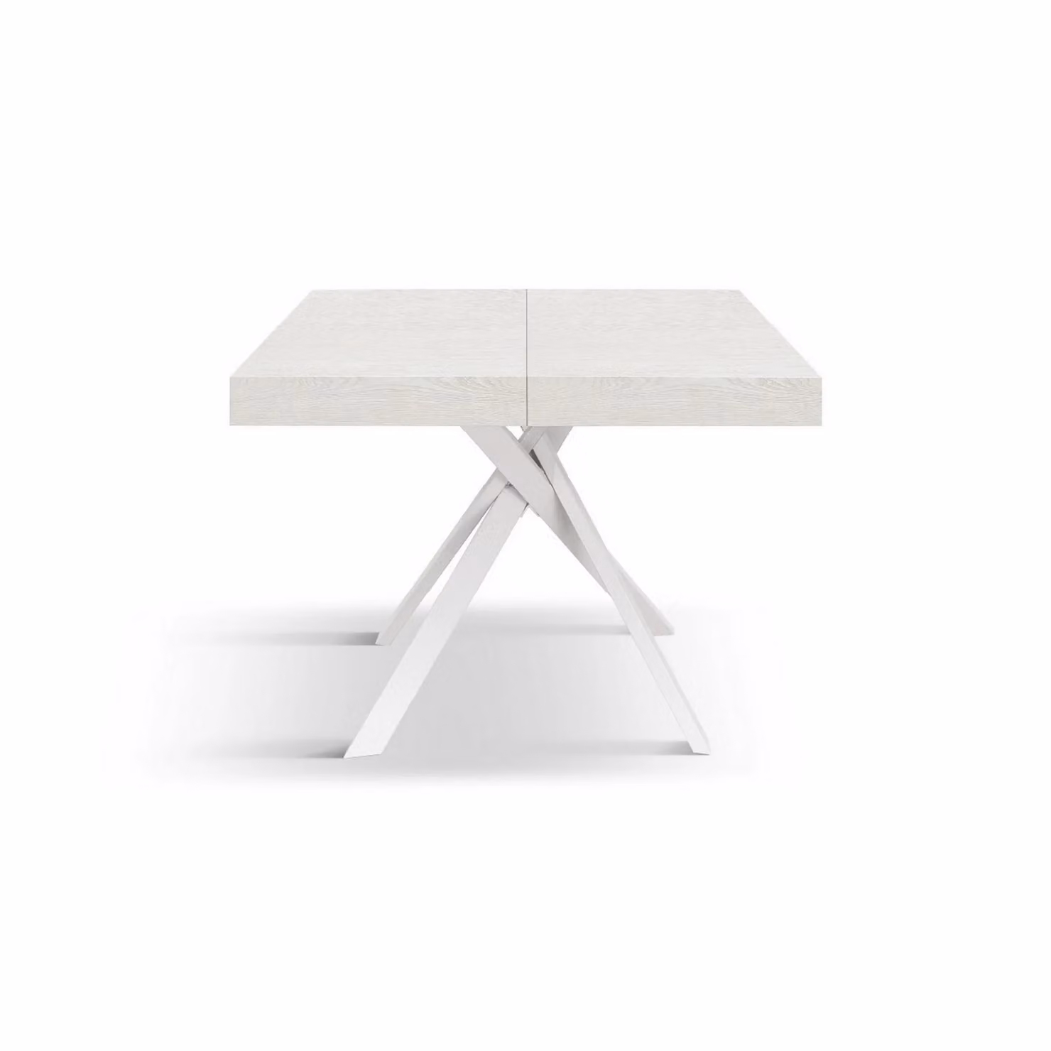 Tavolo FORTE DEI MARMI in legno, finitura bianco frassinato e gambe incrociate in metallo bianco, allungabile 95×90 cm – 145 x 90 cm