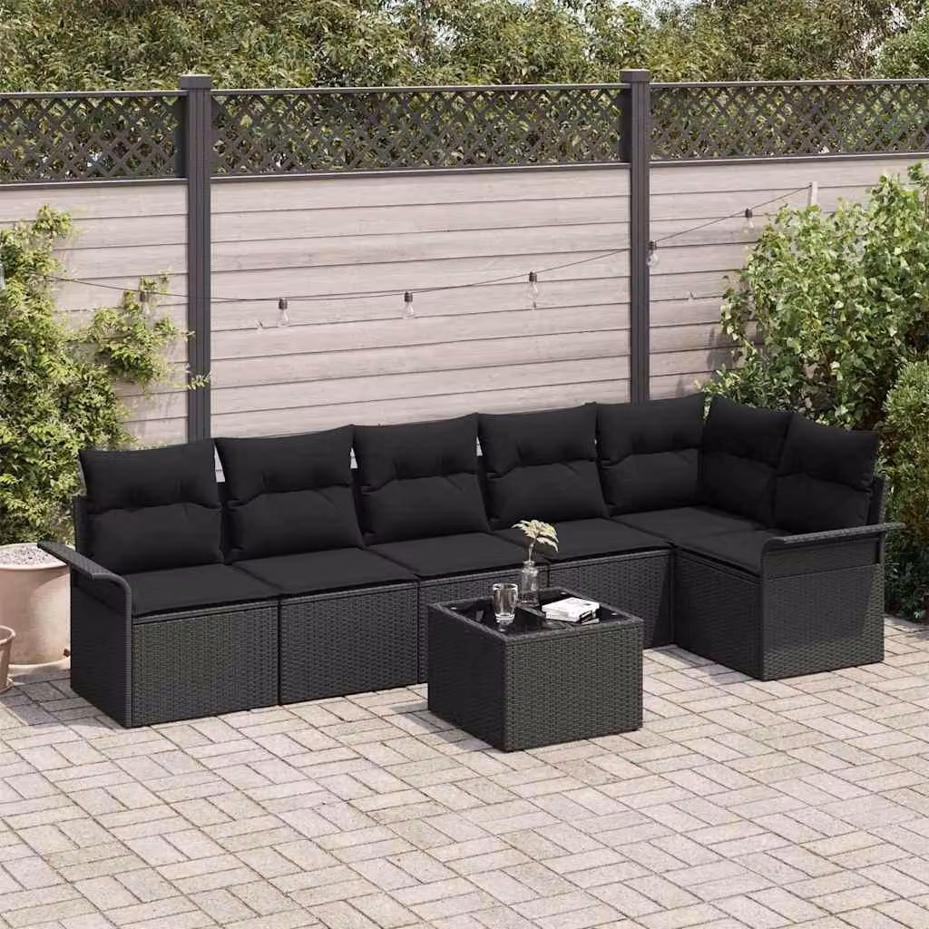 Maison Exclusive - Set Divano da Giardino con cuscino 7 pcs Nero Poly Rattan