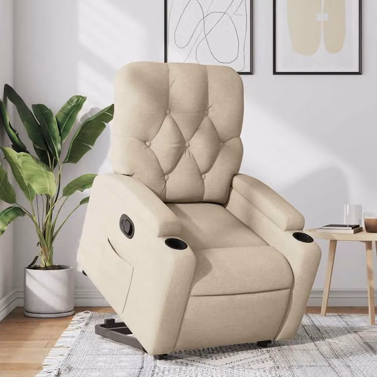 vidaXL Poltrona Alzapersona Reclinabile Beige in Tessuto con Assistenza Elettrica per Senior