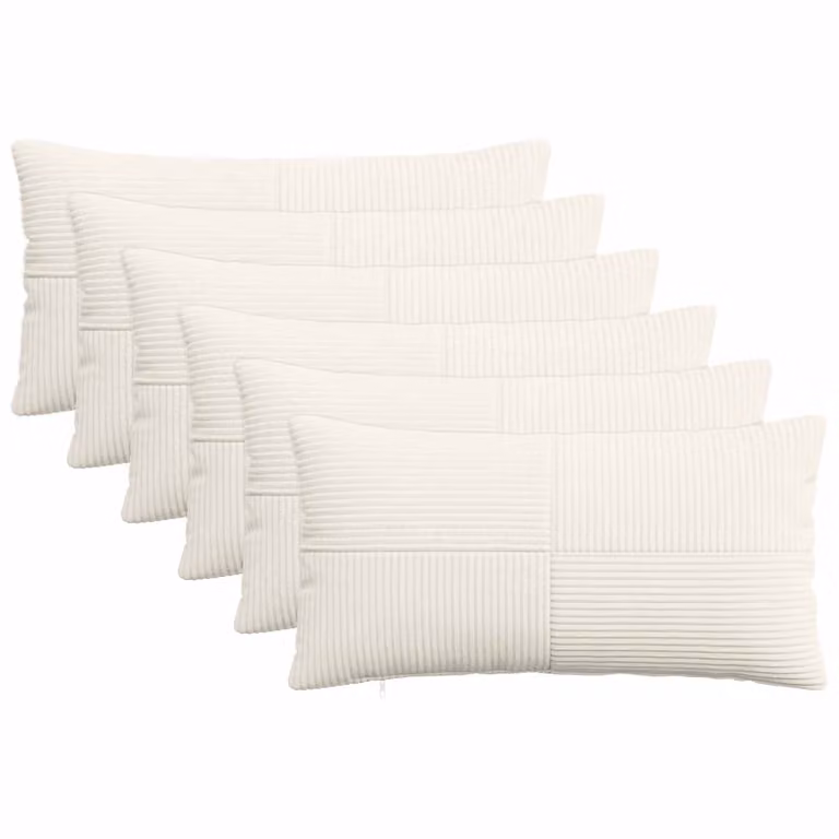 Set di 6 federe vidaXL ALMELO in velluto a coste, colore crema, 40 x 70 cm