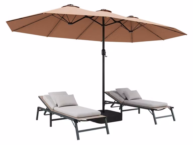 Ombrellone per terrazza, forma rettangolare, bilaterale, 457 cm, color beige, con manovella