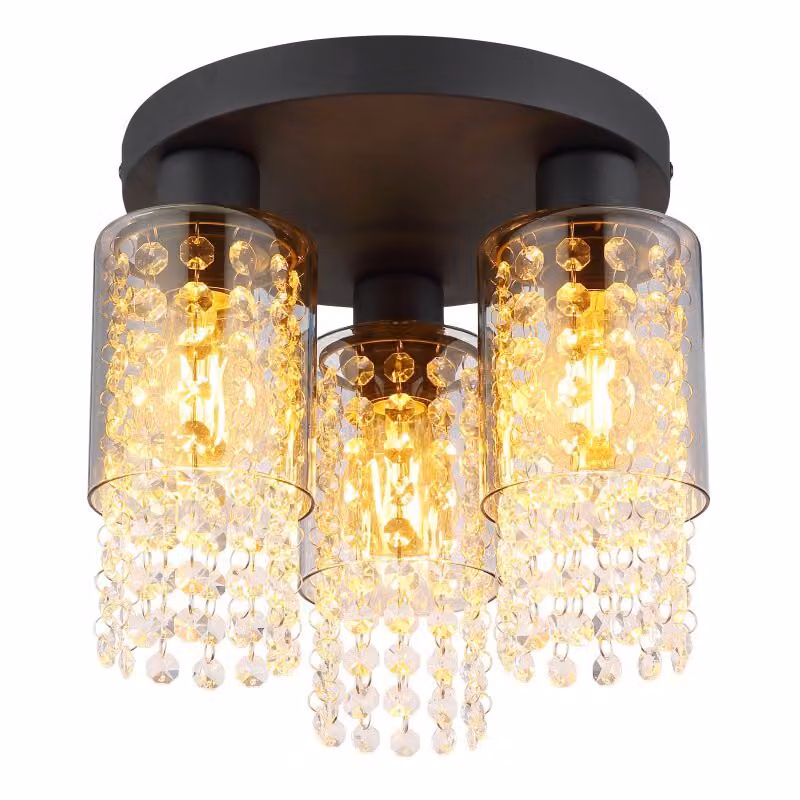 Globo Lighting plafoniera metallo nero opaco, vetro color fumo, cristalli di vetro trasparenti, ø: 280mm, H: 260mm, escl. 3x E27 40W 230V