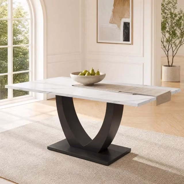Tavolo da pranzo moderno REDOM con effetto marmo bianco e nero in MDF e metallo L: 140 cm, P: 75,5 cm – 1