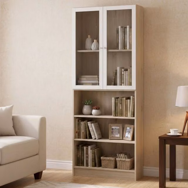 Libreria Chedeng DMORA, Scaffale Moderno per Ufficio e Soggiorno, Colore Quercia e Bianco, L: 79 cm, P: 28,3 cm, H: 203,2 cm – 1