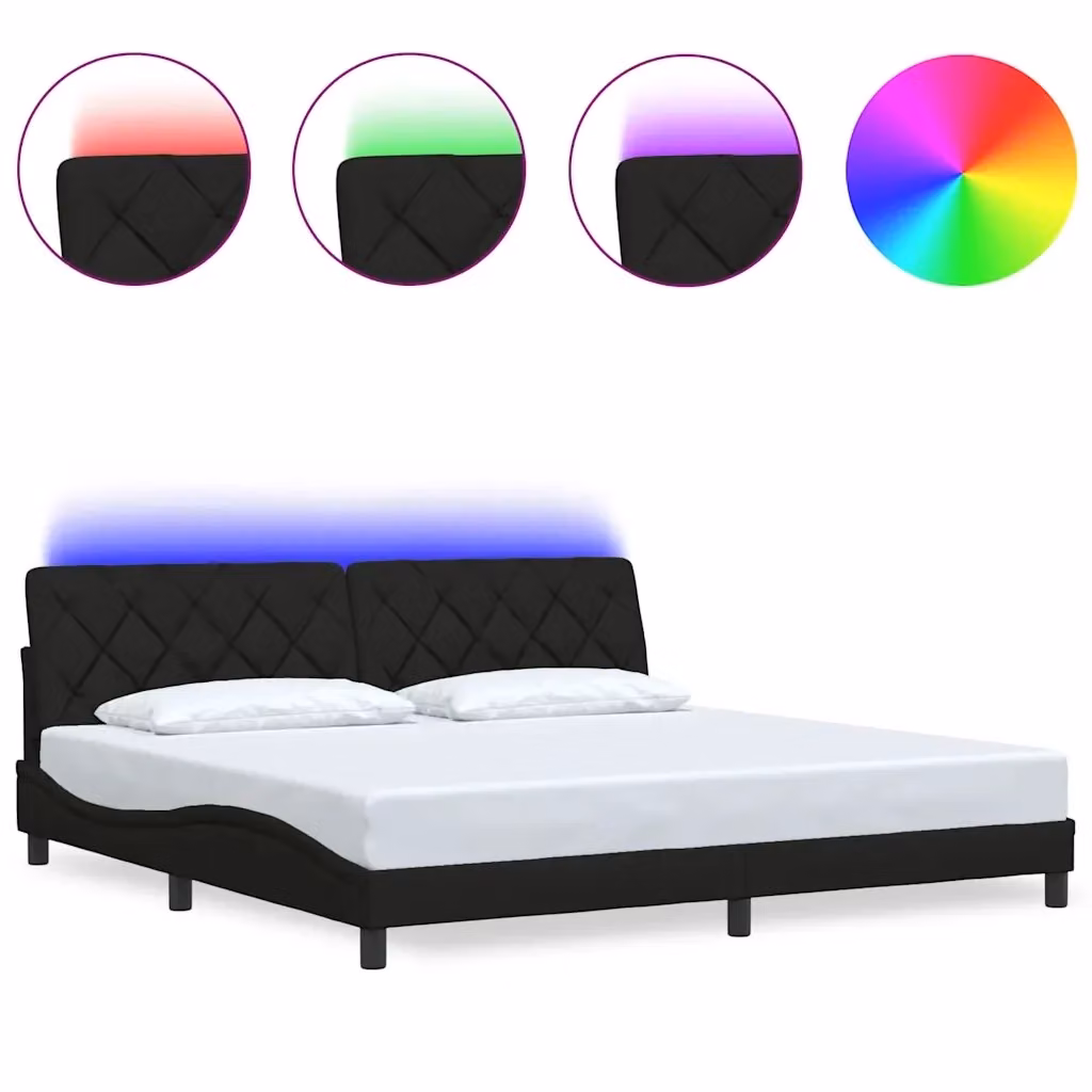 Giroletto vidaXL in tessuto nero con illuminazione LED e porta di ricarica USB, L/P/H: 200 x 205 x 218 cm – 2