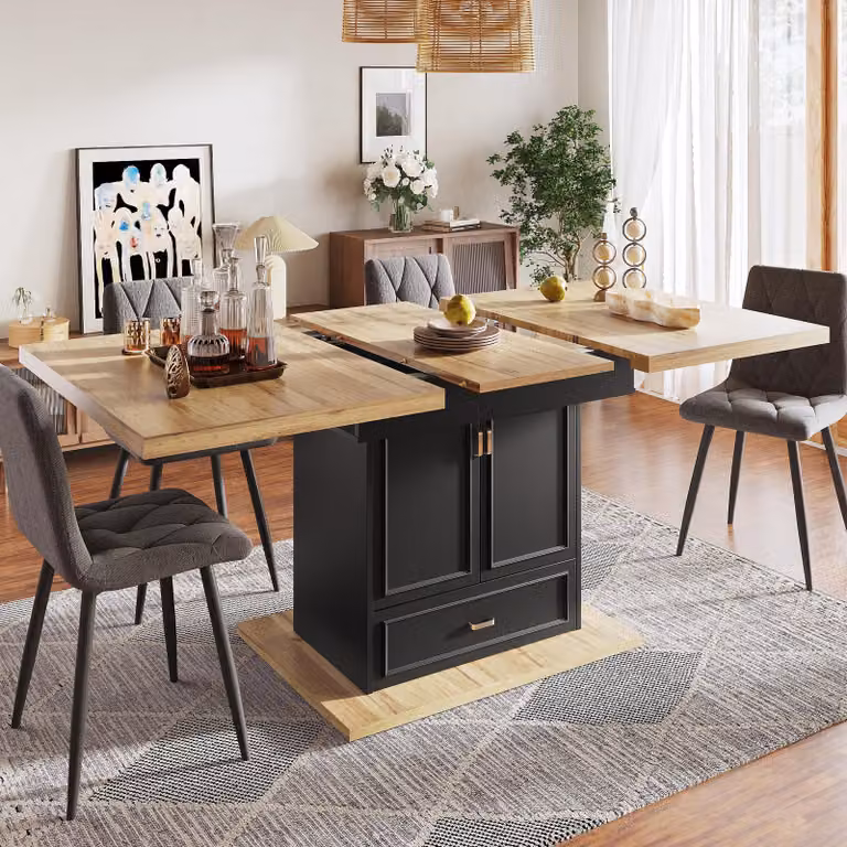 Tavolo da pranzo allungabile Flieks con due ante e un cassetto, tavolo in legno per cucina e sala da pranzo, tavolo da pranzo per 6 persone 110-140 x 80 x 75 cm, legno naturale