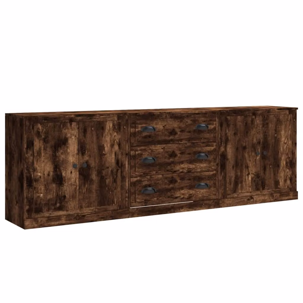 Credenze 3 pz Rovere Fumo in Legno Multistrato
