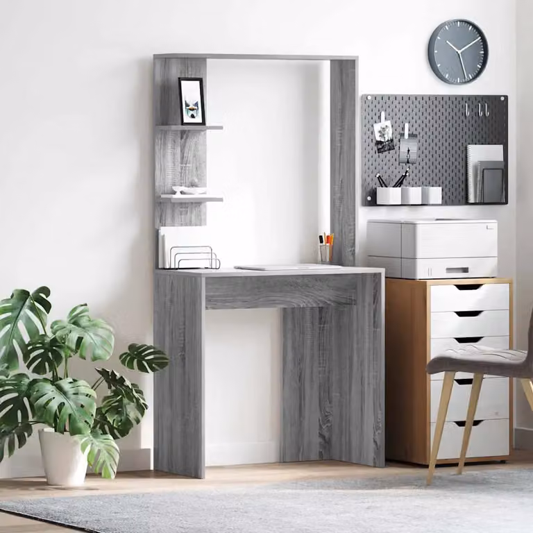 Scrivania moderna vidaXL in legno ingegnerizzato MDF Grigio L: 154.5 cm, P: 75 cm, H: 37 cm