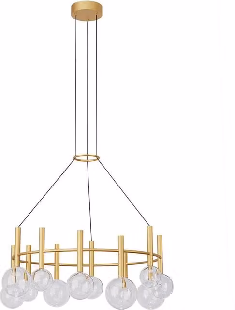 Lampada a sospensione Redo Group Bolla in vetro trasparente e metallo oro/ottone, dimmabile, diametro: 38 cm