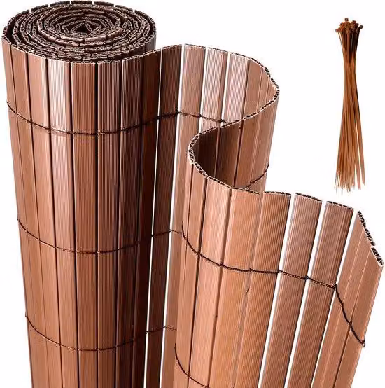 Recinzione da giardino in PVC 9x5 m – Recinzione da giardino e da balcone a forma di W – Resistente alle intemperie e al vento, resistente ai raggi UV – Per giardino e terrazza – Marrone
