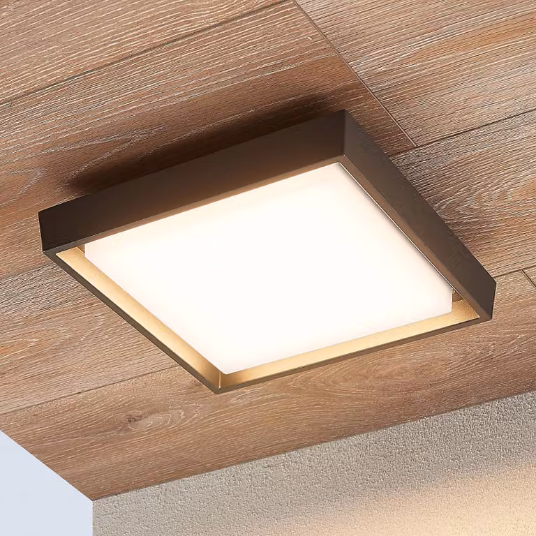 Lucande plafoniera LED da esterni Birta, grigio scuro, 27 cm, IP54 Birta, Alluminio / Grigio / Zincato, Alluminio, Moderno, Plafoniere LED