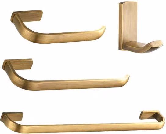 Set di accessori da bagno a 4 pezzi - holder per asciugamano, holder per carta igienica, gancio - 4 pezzi - finitura a specchio in bronzo