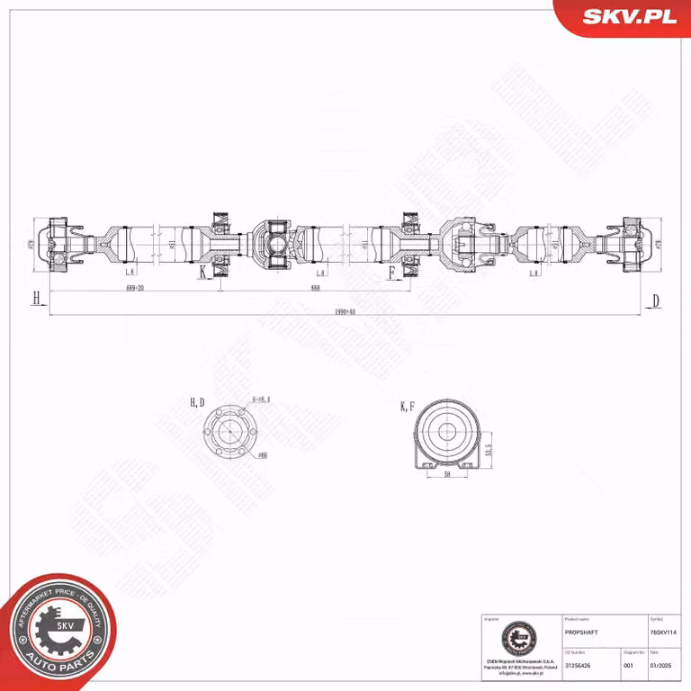 ESEN SKV Albero cardanico per trazione posteriore FORD KUGA I 76SKV114