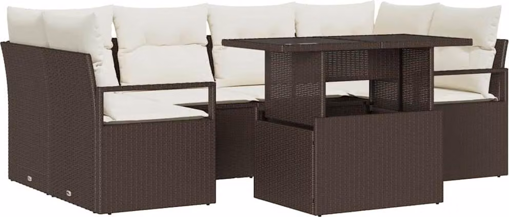 Set Divano da Giardino 7 pcs Marrone Poly Rattan