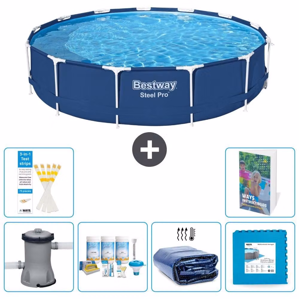 Piscina gonfiabile Bestway Steel Pro, rotonda, dimensioni 396x84 cm, composta da 5 parti, modello S188