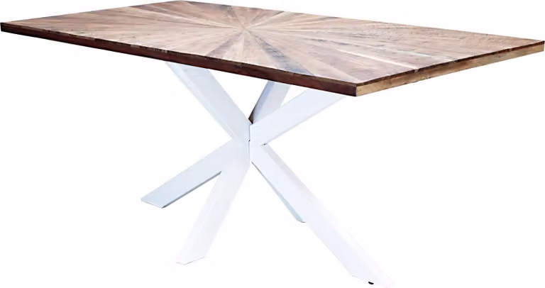 Milani Home - tavolo da pranzo fisso 180 x 90 cm, acacia massello e metallo bianco