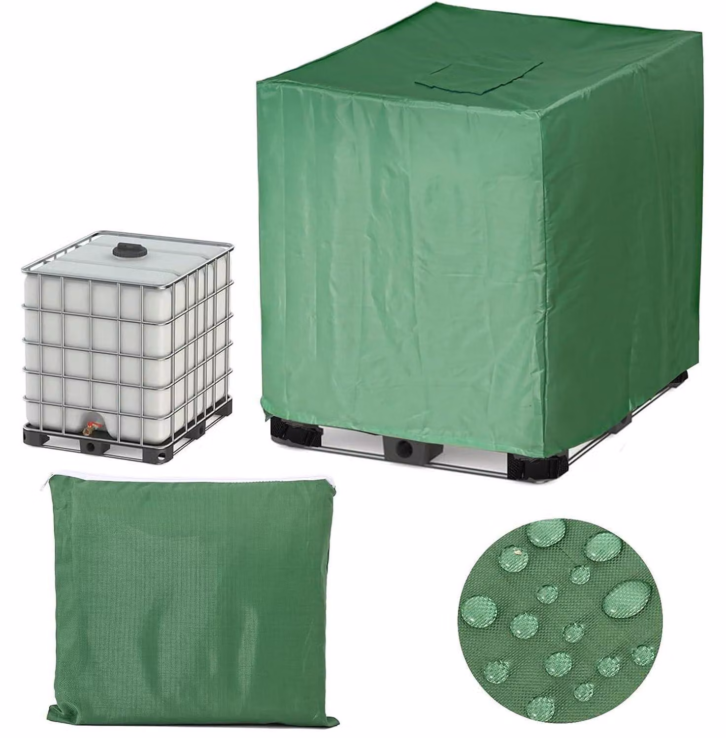 Copertura per serbatoio IBC da 1000 litri, colore verde, in tessuto Oxford 420D, antipolvere, impermeabile, anti-UV, con cerniera
